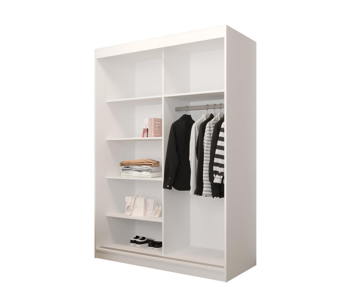 SCHIEBETÜRENSCHRANK MODENA 2 150, 2-türig Kleiderschrank mit 1 Spiegel, Moderne Garderobe, Schrank in Größe: 150 x 216 x 65 cm - Schwarz/Weiß, Holzwerkstoff (150/216/65cm) - O-Sofa