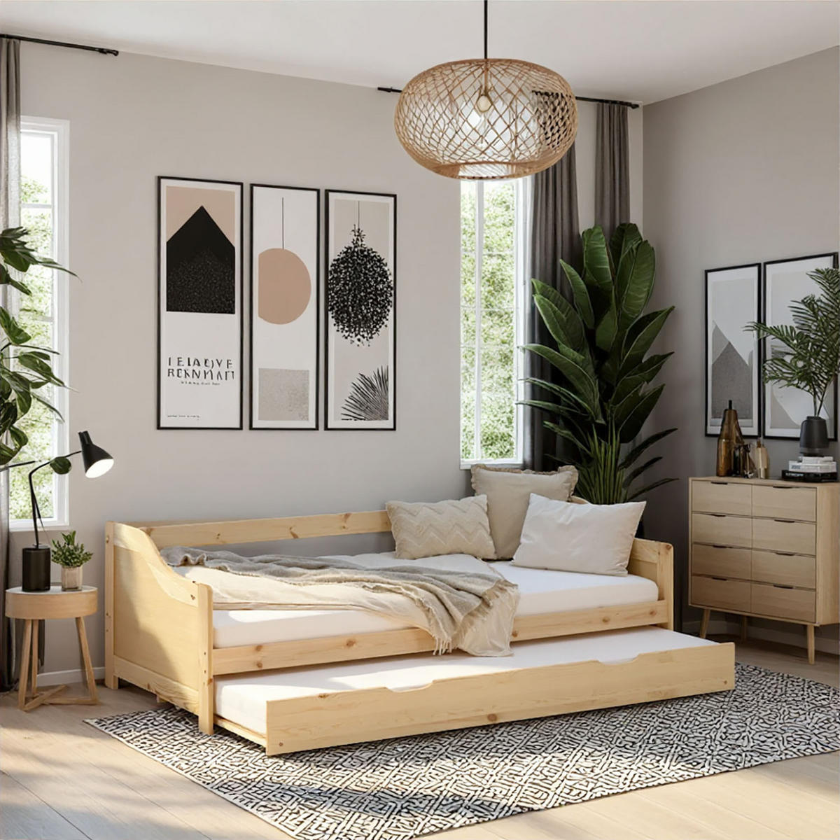 JUGENDBETT ausziehbar 90/200 cm Natur - Naturfarben, Holz (90/200cm) - Homestyle4u