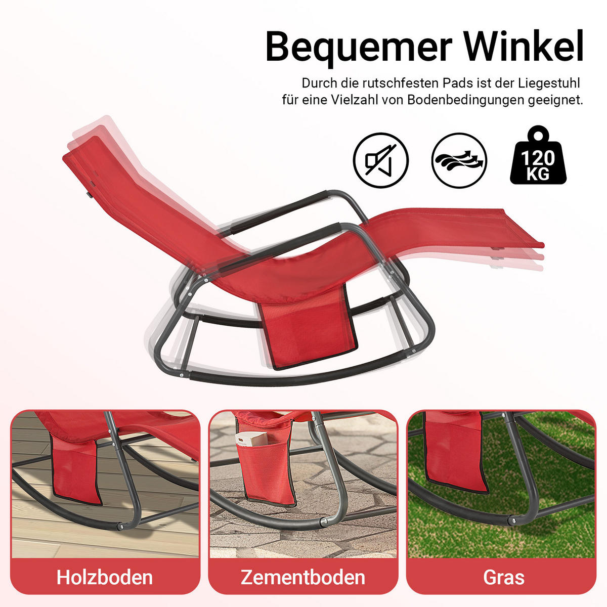 SONNENLIEGE Rot - Rot, Metall (145/85/57cm) - SoBuy