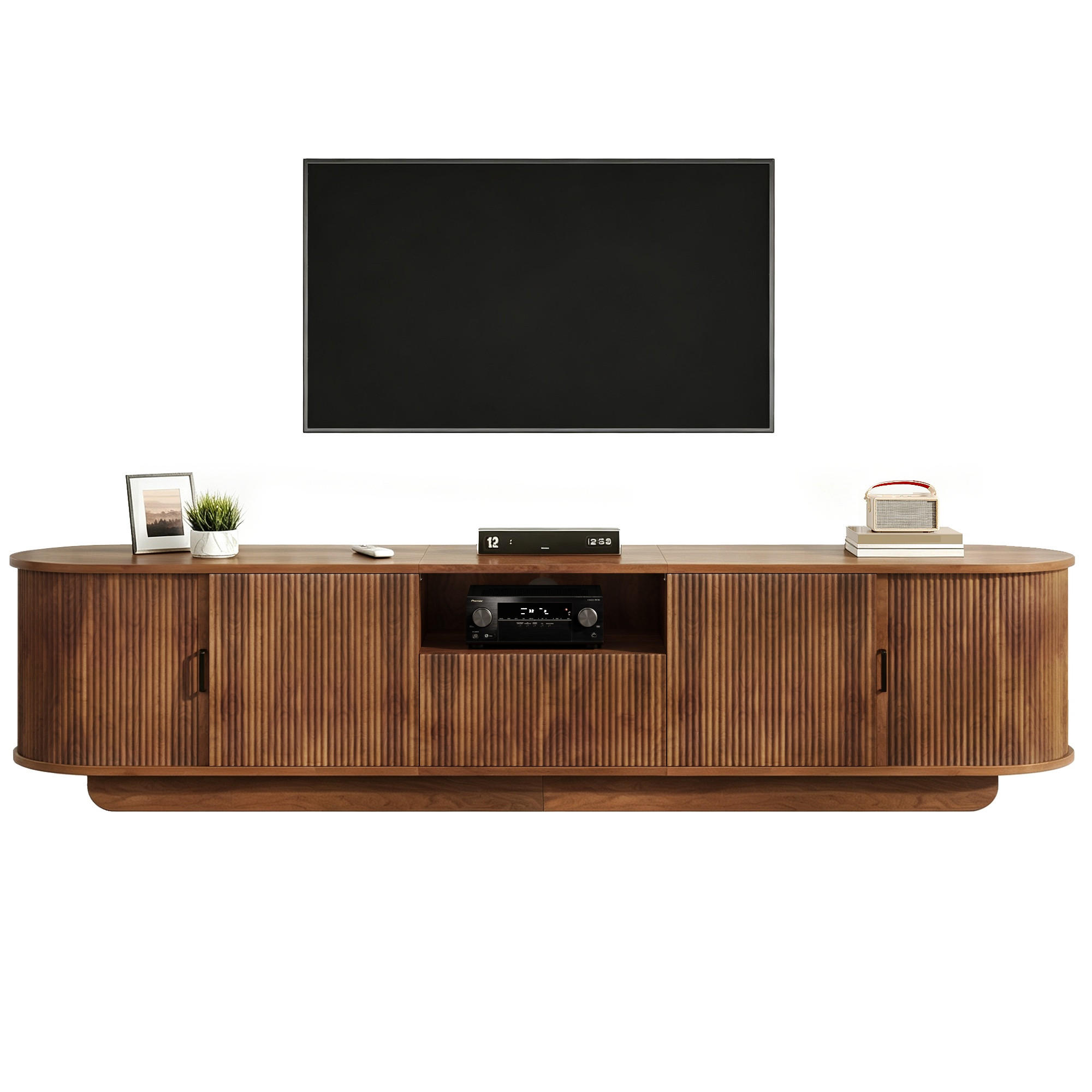 TV-LOWBOARD 180 x 40 x 50 cm, Schiebetüren, 3D-Wellenfront, Schublade, offenes Fach, Walnuss - Walnussfarben, Holzwerkstoff (180/50/40cm)