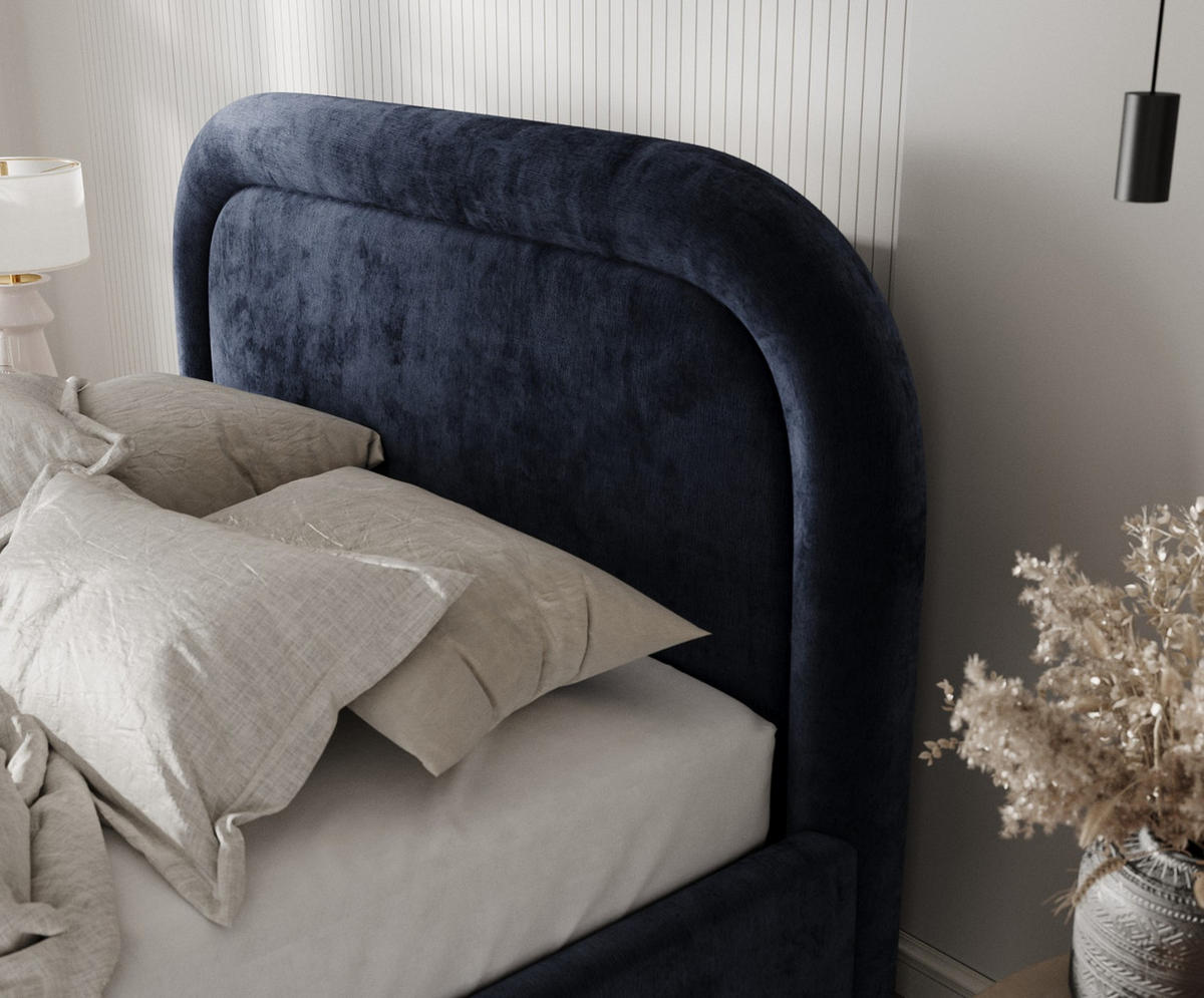 POLSTERBETT Zoya 120/200 cm Marineblau im Lotta Stoff - Naturfarben/Dunkelblau, Holz/Holzwerkstoff (120/200cm) - AltaBeds