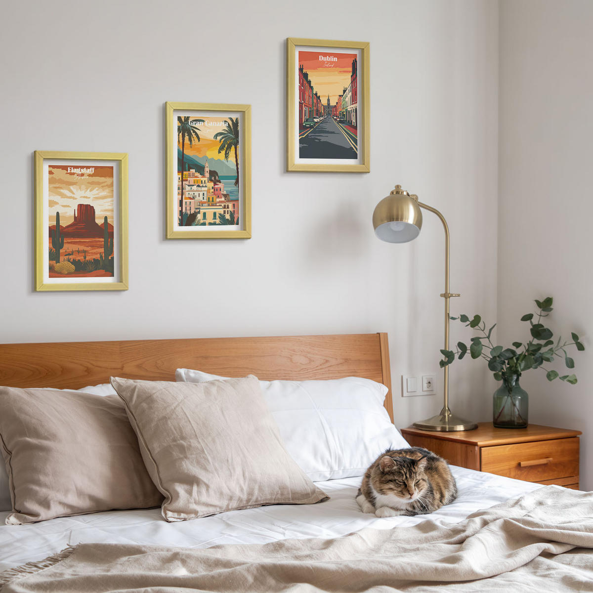 WANDBILDER 3er Set - 20x30 cm Goldrahmen - Landschaften natürlicher Städte - Goldfarben, Kunststoff (20/30cm) - ArtPrintCave