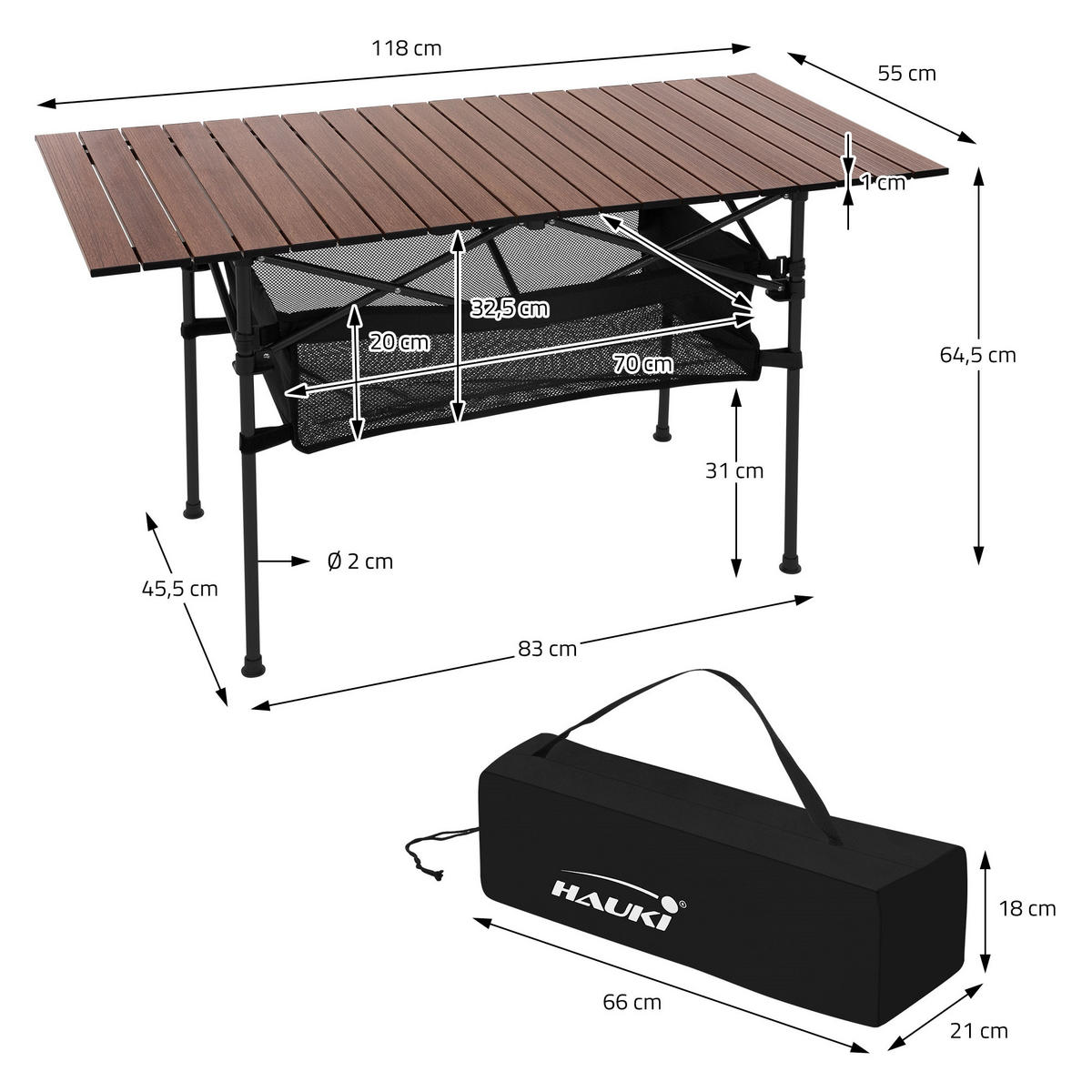 CAMPINGTISCH Braun - Braun, Metall (118/55/64.5cm) - Hauki