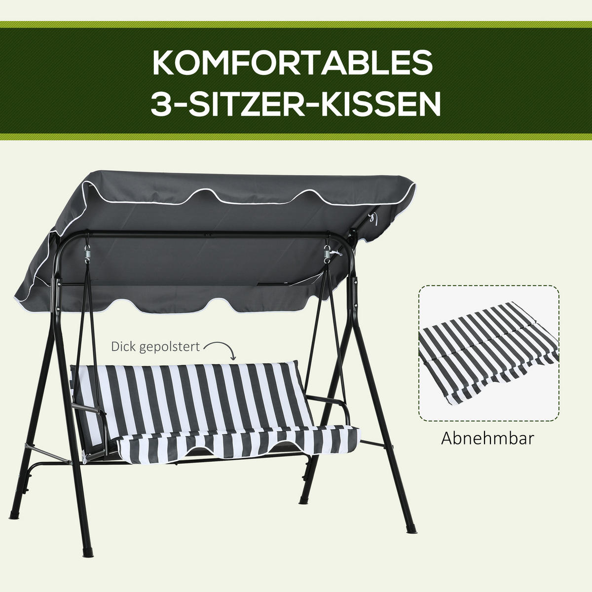 HOLLYWOODSCHAUKEL 3-Sitzer - Weiß/Grau, Metall (110/153/172cm) - Outsunny