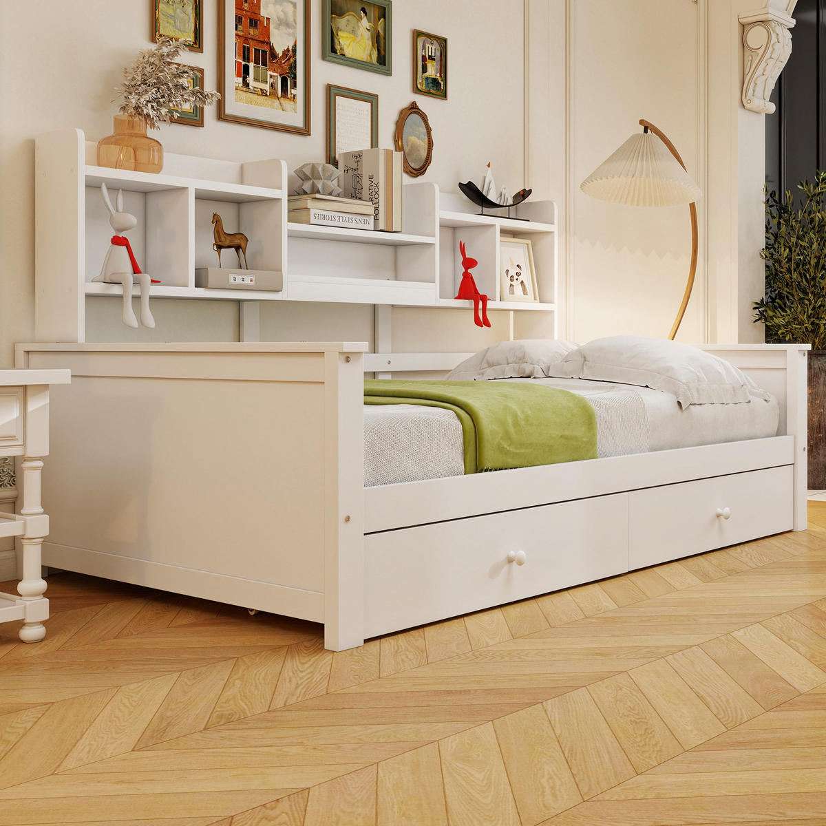 ČALOUNĚNÁ POSTEL 90x200cm Masiv Dřevo Zásuvky Bílá - bílá, dřevo (90/200cm) - FLIEKS