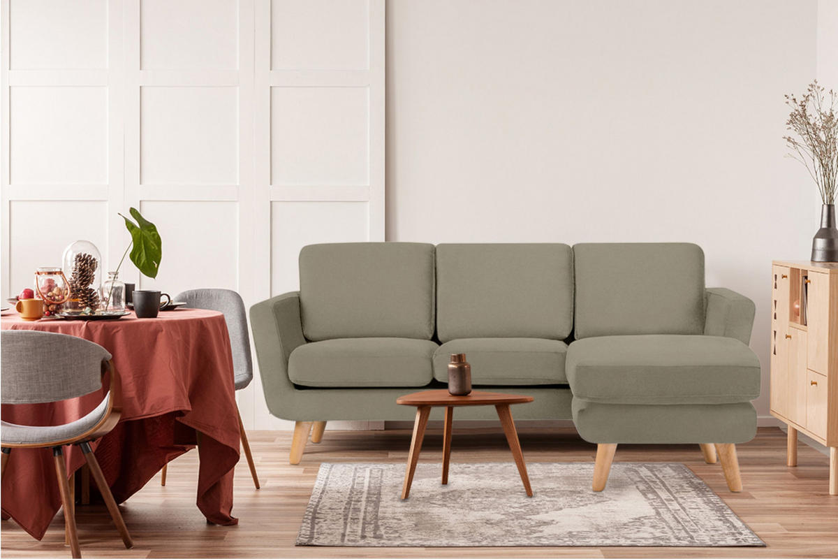 ECKSOFA-RECHTS TAGIO 3/4 Sitzer, Beige - Beige/Braun, Buchenholz/Textil (190/151cm) - KONSIMO®