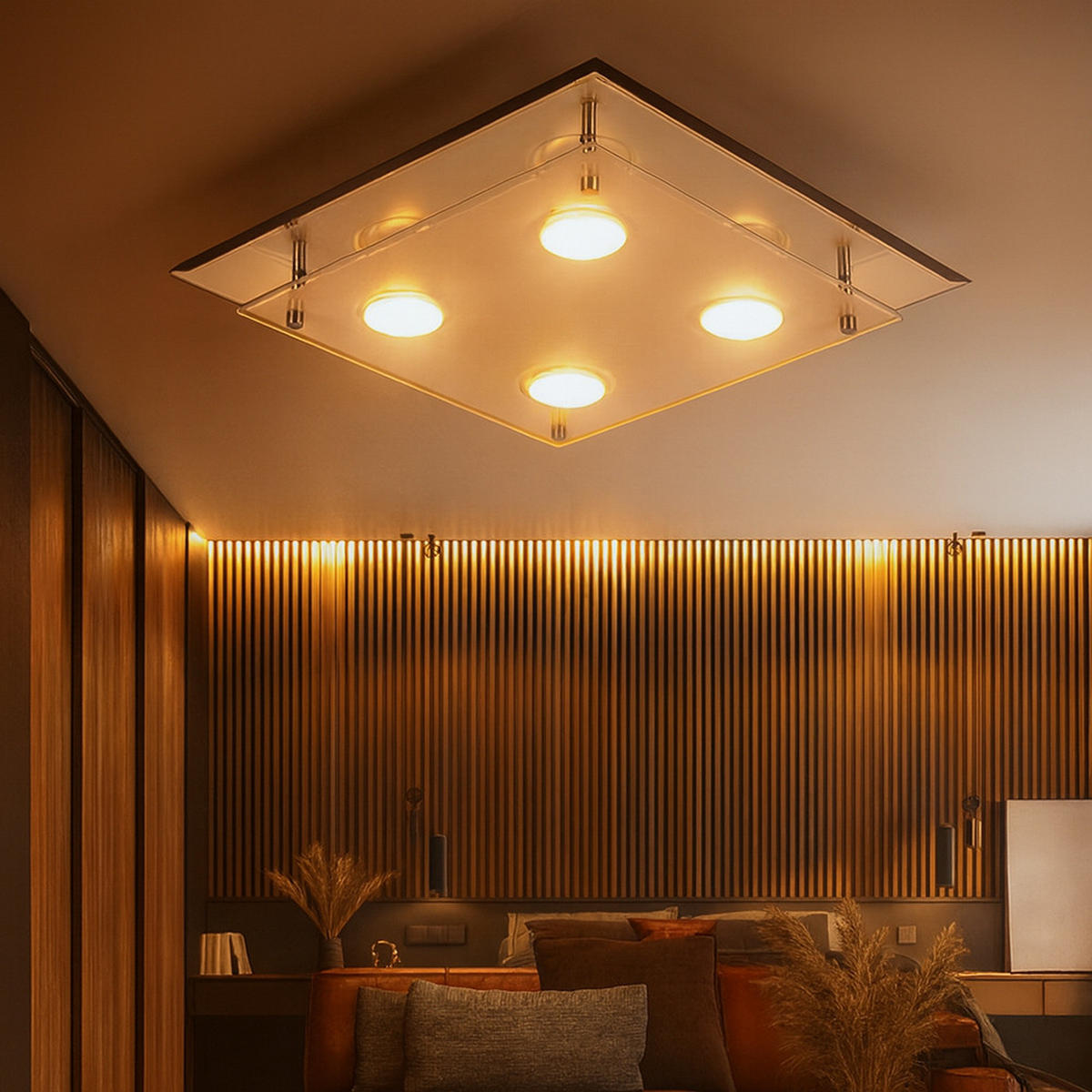 LED DECKENLEUCHTE ARENA Chrom Silber - Silberfarben, Glas (34/34/8cm) - Esto