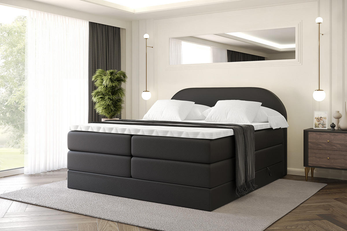 BOXSPRINGBETT mit Matratze und Lattenrost - NOX KING-120x200 - Schwarz - Schwarz, Holzwerkstoff (120/200cm) - ALTDECOR