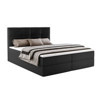 BOXBETT MORENO mit Bettkasten 200x200 cm inkl. Bonell-Federkernmatratze H3 und Topper – Polsterbett Stoff ASTI Schwarz - Schwarz, Textil (200/200cm) - Luxkor24