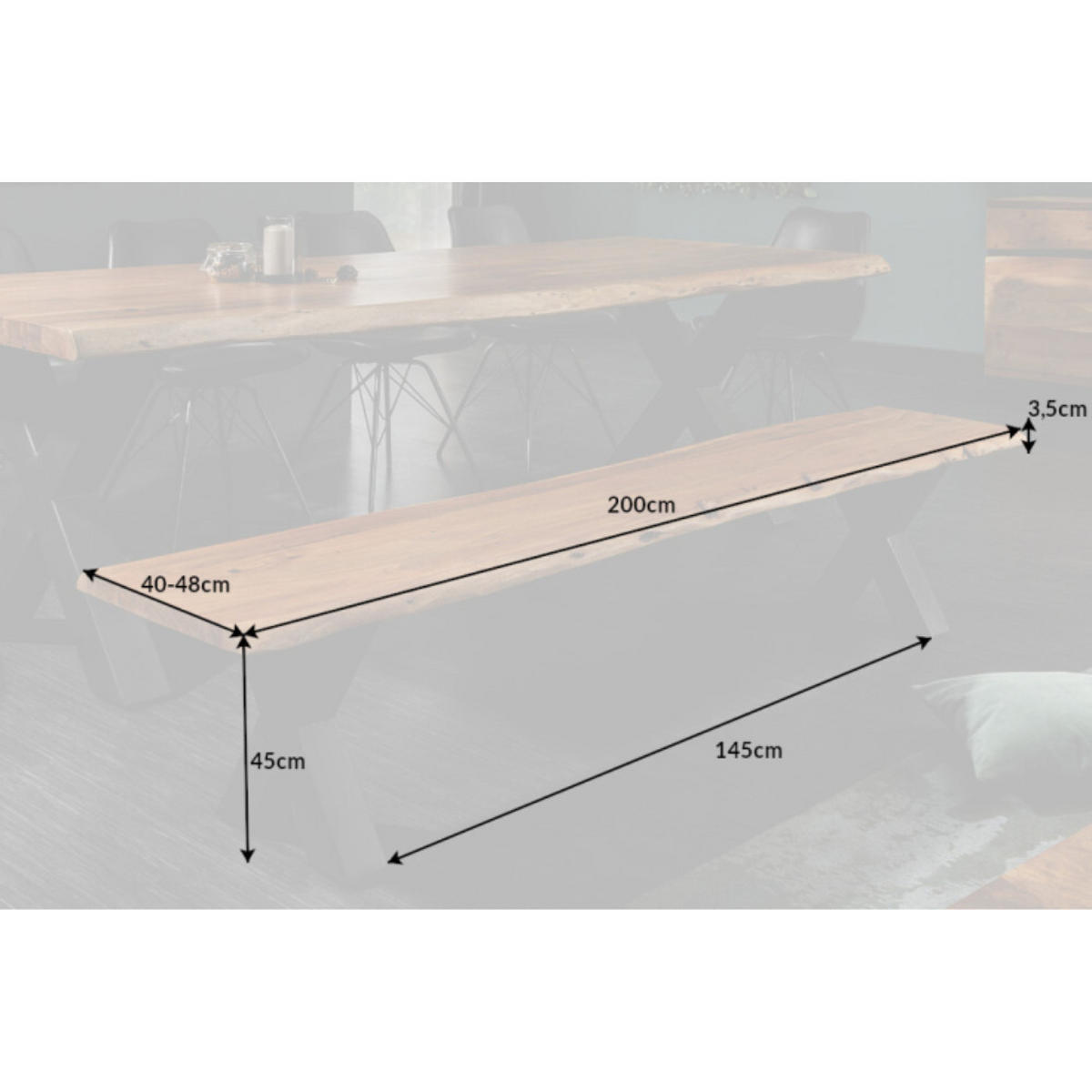 BANK MAMMUT NATURE Akazie Braun 200cm - Braun/Grau, Holz/Metall (200/45/40cm) - riess-ambiente