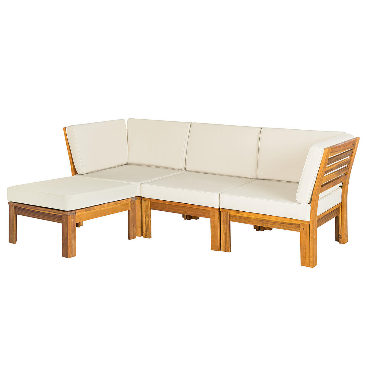 LOUNGESOFA - Webstoff / Akazie massiv - 4-teilig - Weiß, Holz/Textil - home24