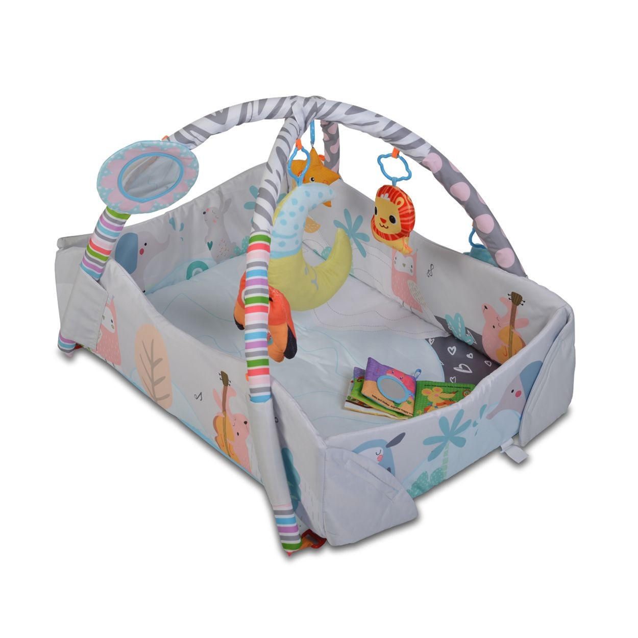 SPIELBOGEN 2 in 1 Oase grau 115 x 98 cm, Krabbeldecke, Kissen, Bällebad, abnehmbar, ab 6 Monate - Grau, Textil (98/50/115cm) - Moni