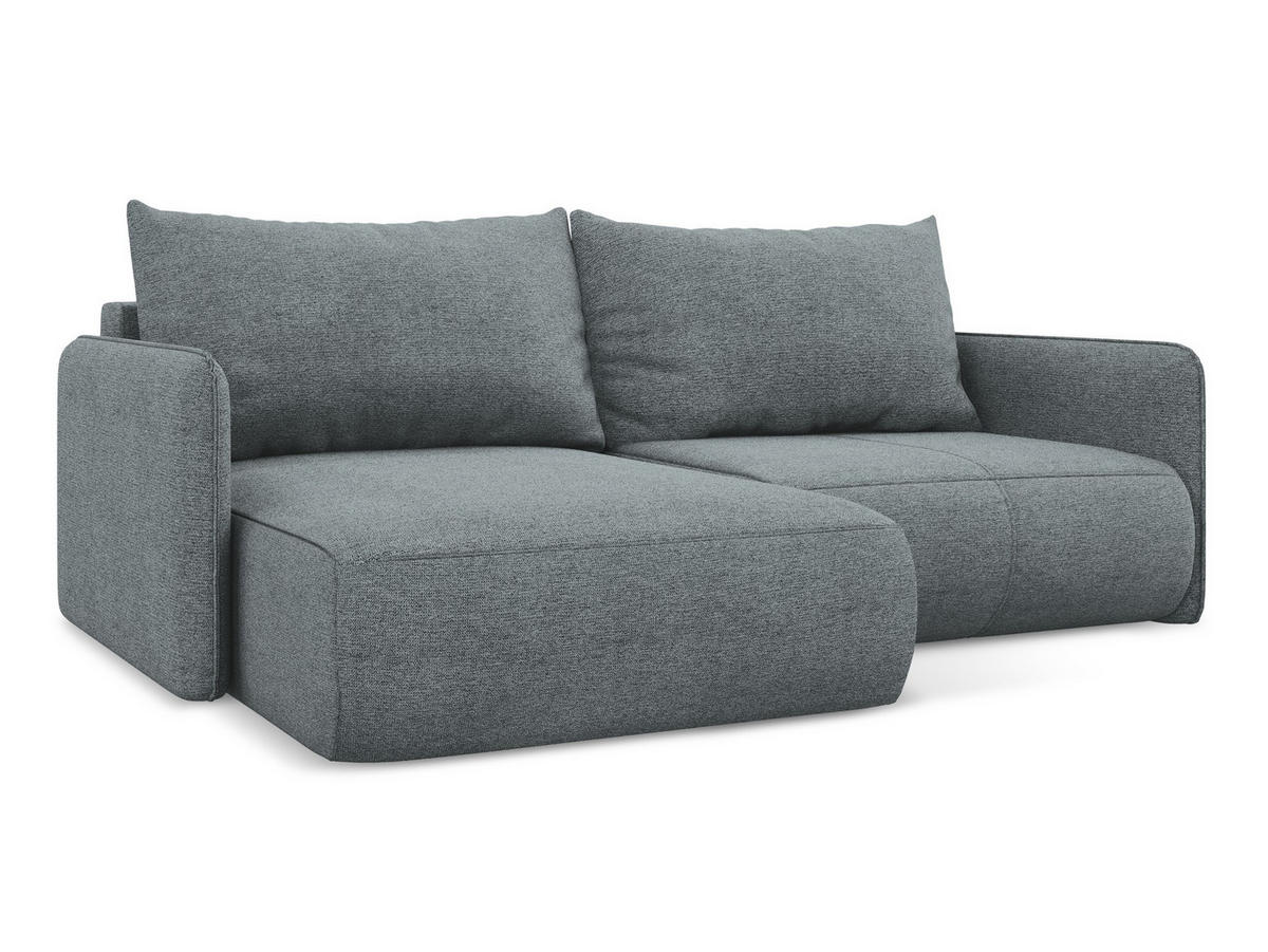 ECKSOFA mit Schlaffunktion Chenille Stoff Blau - Blau/Blaugrau, Kunststoff/Textil (148/207cm) - Makamii