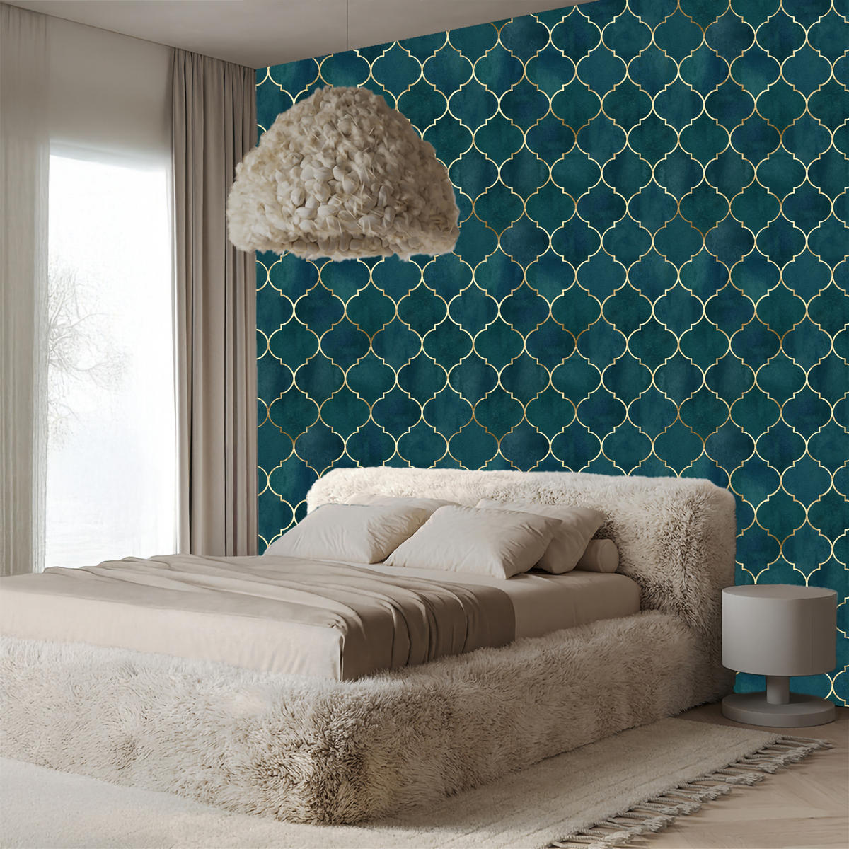 VLIESTAPETE Marokkanische Ornamente – Petrol, Goldfarben – 50x1000 cm - Goldfarben/Petrol, Papier (50/1000cm) - Muralo