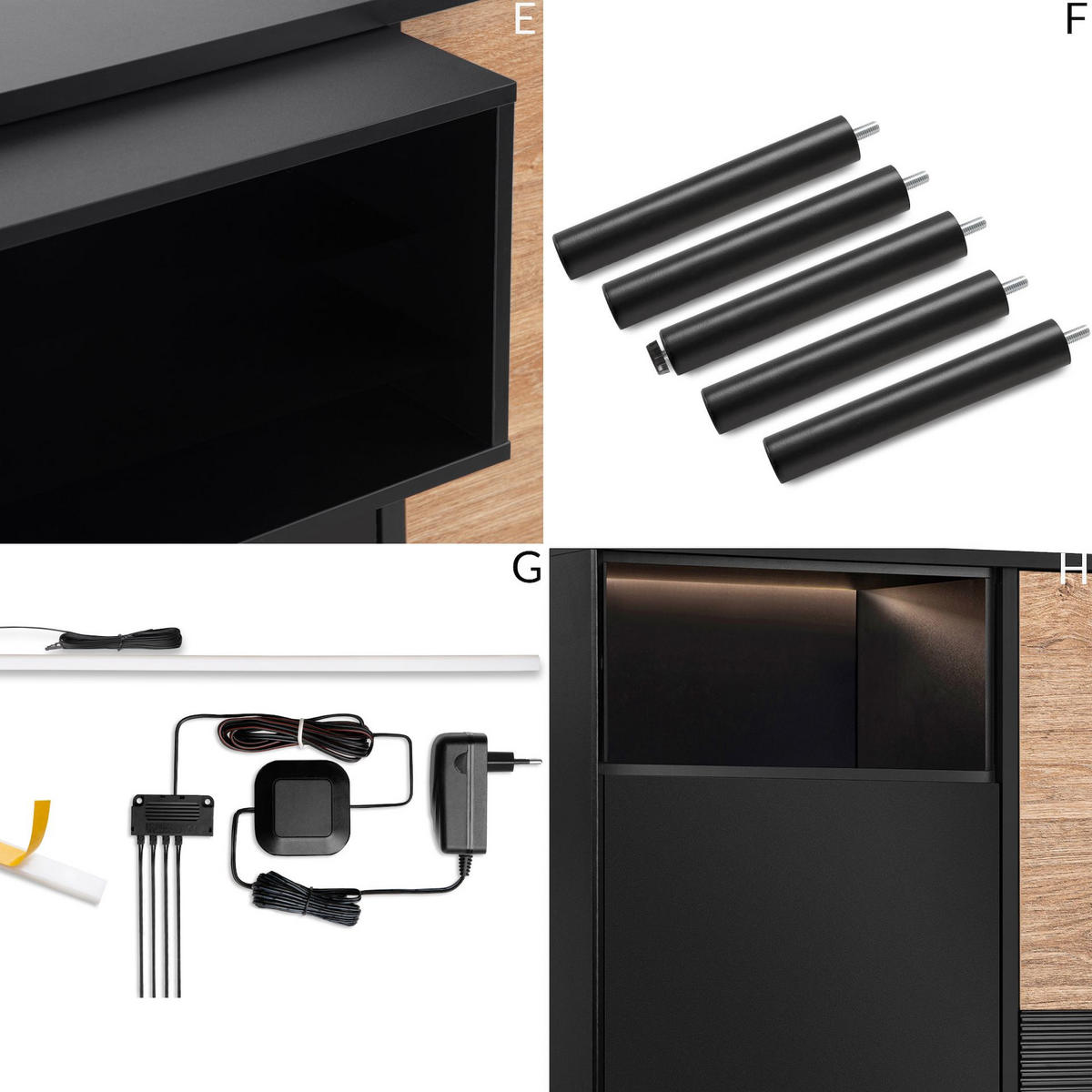 KOMMODE LOFTY Außenseiteneinlage, schwarz / Eiche natur - Eichefarben/Schwarz, Holzwerkstoff (102/109/41cm) - KONSIMO®