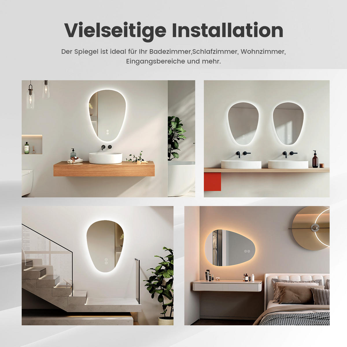 BADSPIEGEL mit Touch-Schalter, Dimmbar 70/50/3 cm - Weiß, Glas (50/2.9/70cm) - EMKE