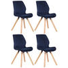 STUHL 4er Set Samt blau - Blau/Eukalyptusholzfarben, Holz/Textil (49/87.5/58cm) - CLP