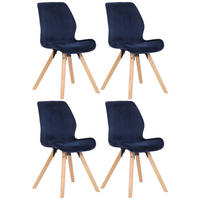 STUHL 4er Set Samt blau - Blau/Eukalyptusholzfarben, Holz/Textil (49/87.5/58cm) - CLP