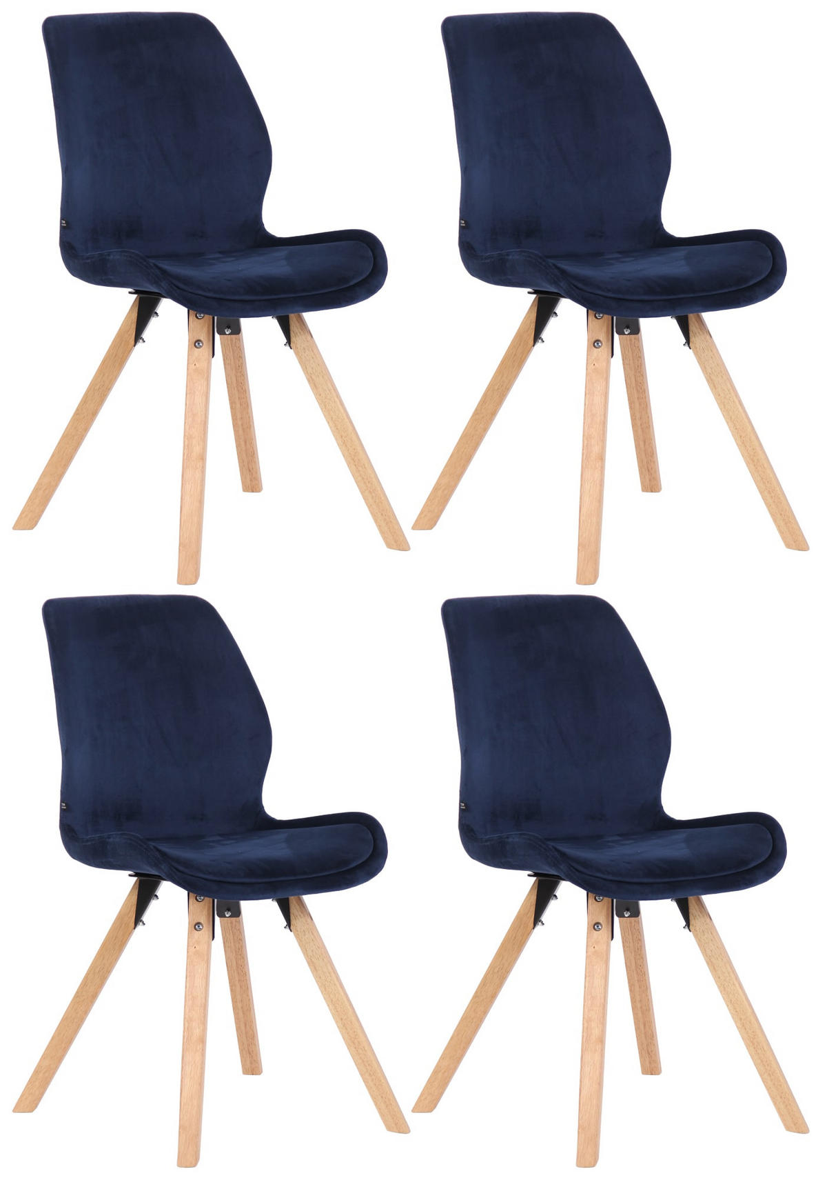 STUHL 4er Set Samt blau - Blau/Eukalyptusholzfarben, Holz/Textil (49/87.5/58cm) - CLP