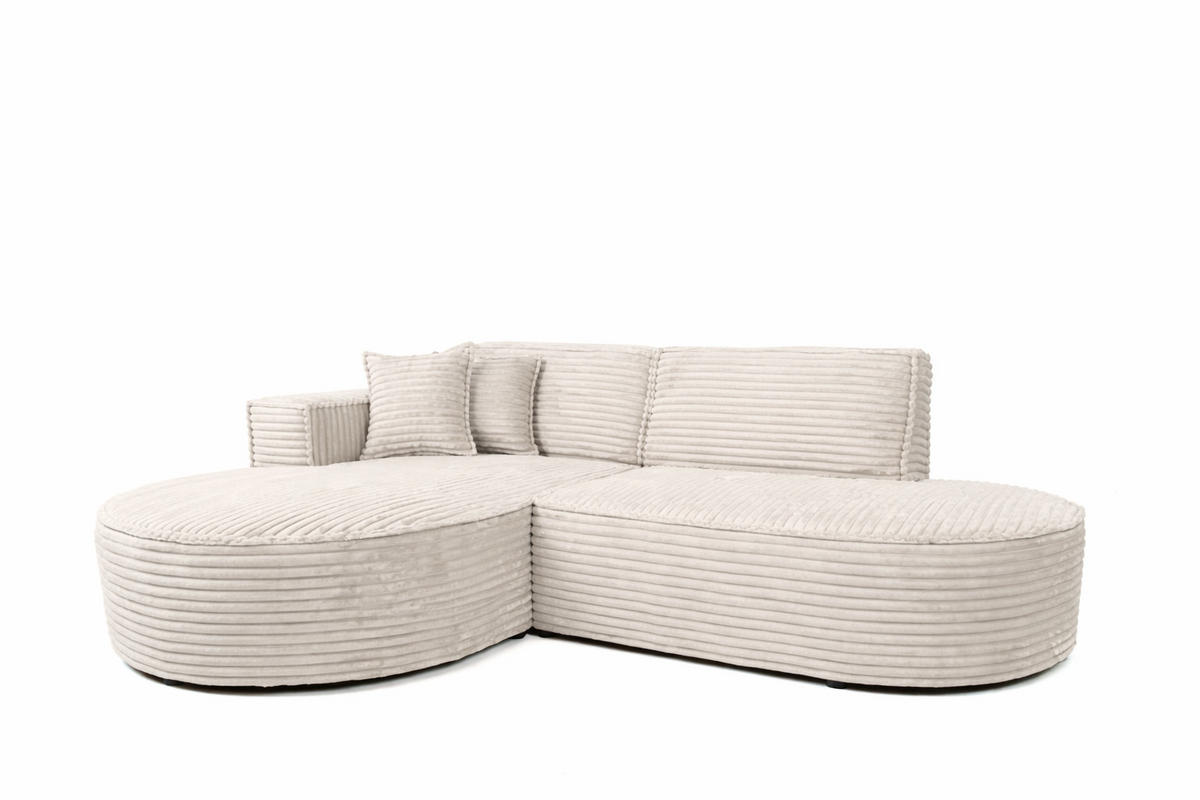 ECKSOFA L-Form, Cordstoff Velo, Ecru, Links, Modena Studio - Ecru, Holz (236/165cm) - Kaiser Möbel