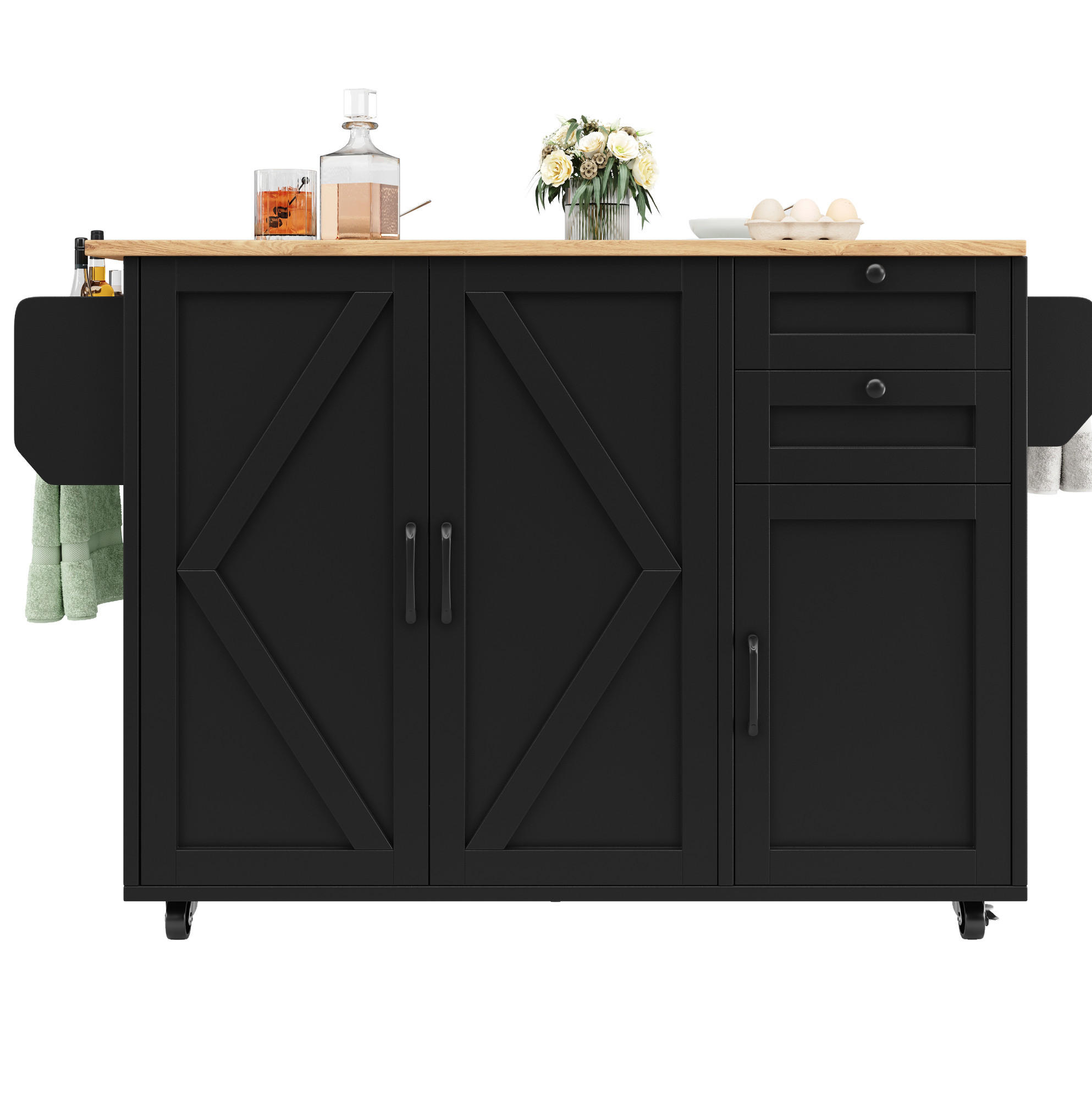 KÜCHENINSEL mit Klapptisch 120 cm Black - Schwarz, Holz (43.2/92/120cm) - Beauniv