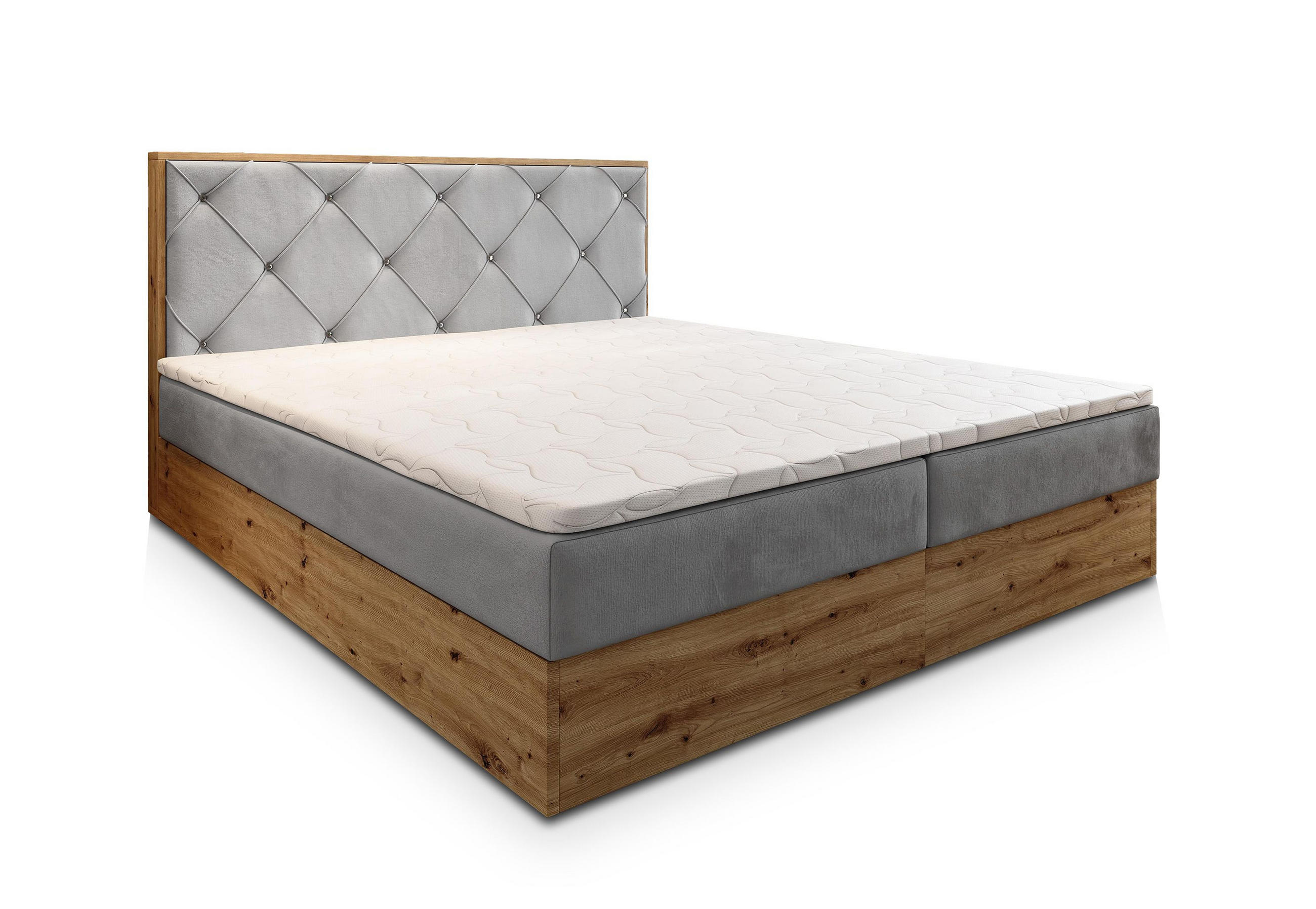 BOXBETT FOSCO 160x200 cm mit Matratze und Topper - Hellgrau - Hellgrau, Holz (160/200cm) - MASSENO