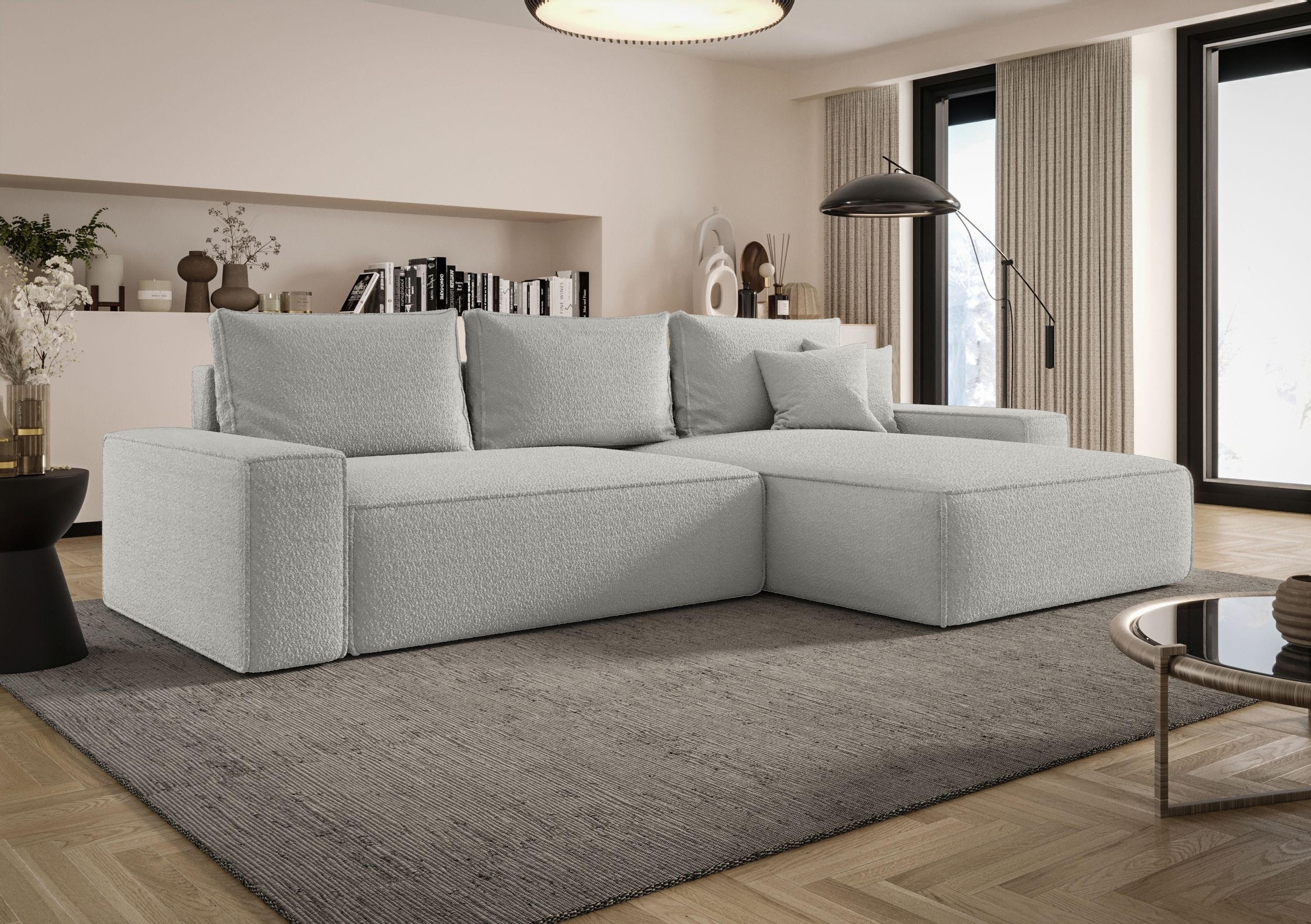 ECKSOFA MONA mit Schlaffunktion QUELLE 083 Rechts - Hellgrau, Textil (280/185cm) - Bedante