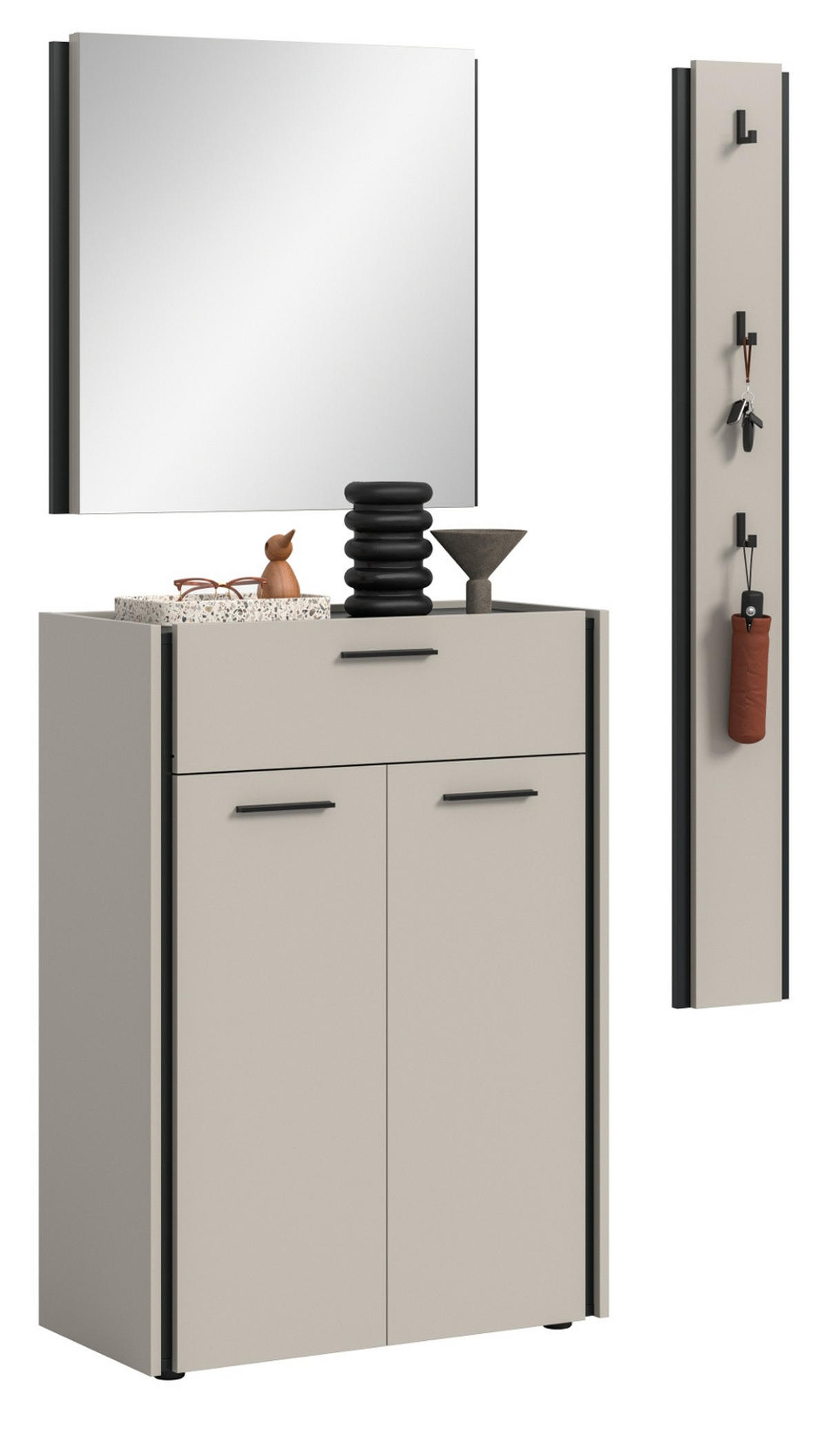 GARDEROBEN-SET 3-teilig Kaschmir 111 x 190 cm, Garderobenkombination mit Soft-Close - Kaschmir/Schwarz, Holzwerkstoff/Kunststoff (111/190/37cm) - Inn.Furn