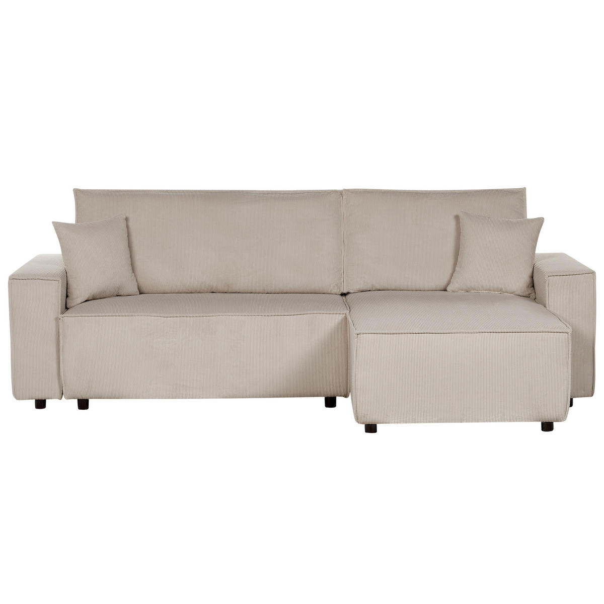 2-SITZER-ECKSOFA Cord beige rechtsseitig mit Schlaffunktion Abacka - Beige/Schwarz, Textil (247/147cm) - Beliani