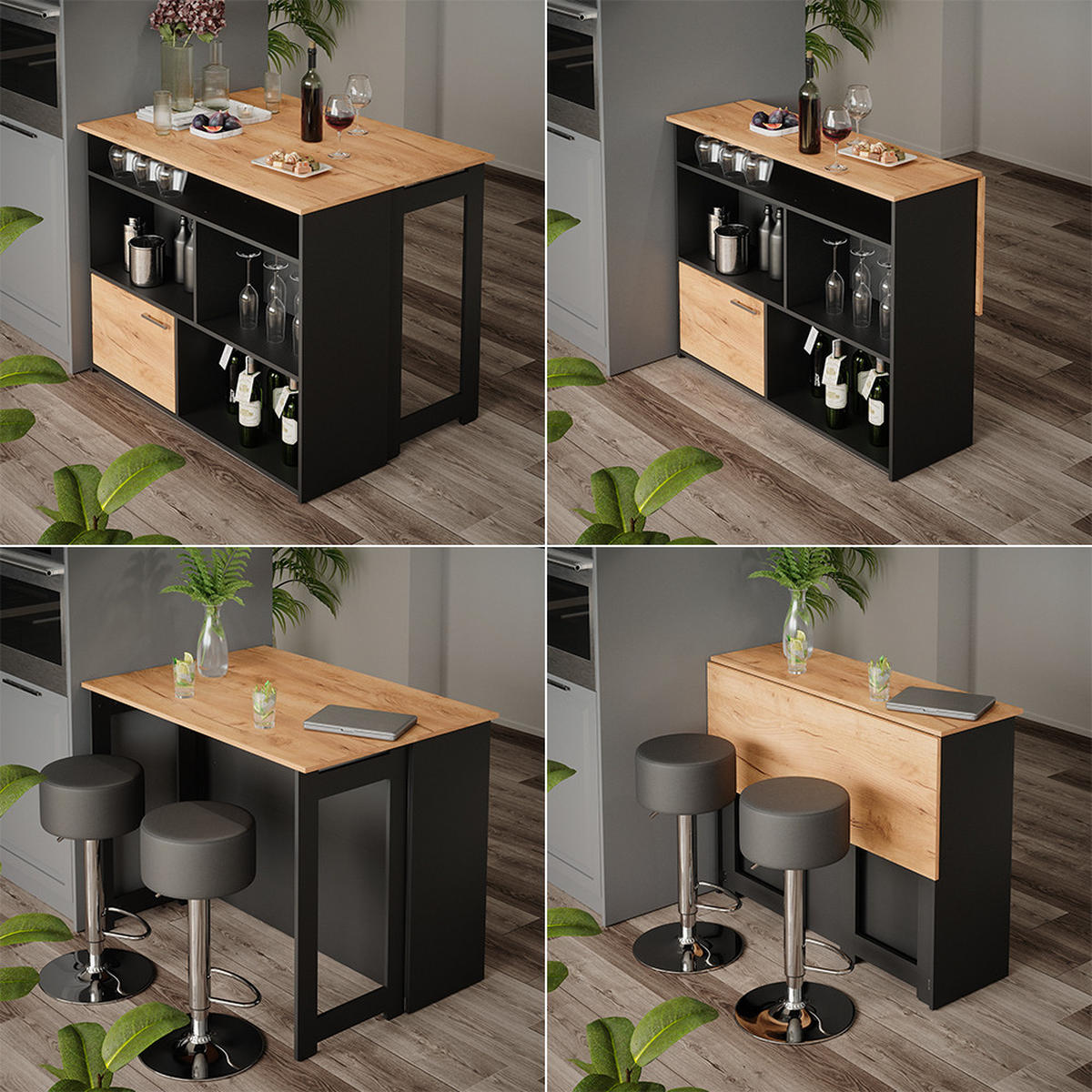 BARTISCH Dominic Goldkraft Eiche 116 x 37 cm 4x offene Fächer und 1x Tür - Eiche Wotan, Holzwerkstoff (116/90.5/37cm) - Vicco
