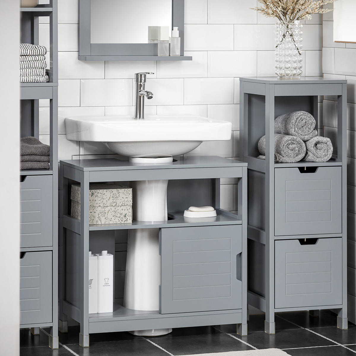 WASCHBECKENUNTERSCHRANK Grau - Grau, Holzwerkstoff (60/60/30cm) - SoBuy
