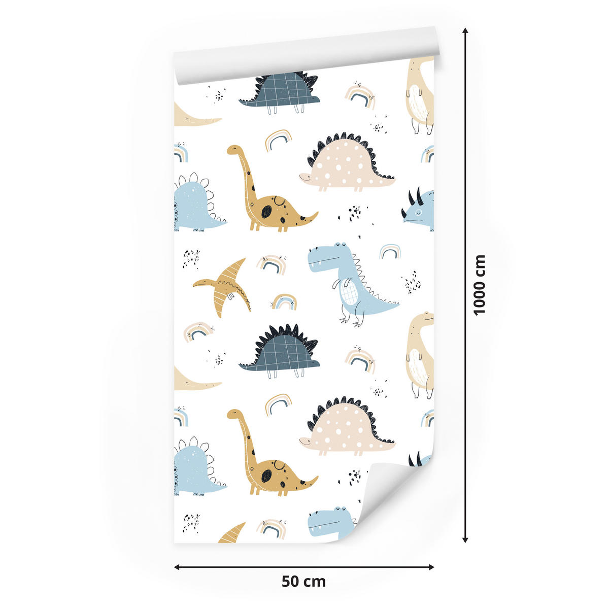 VLIESTAPETE Pastell-Dinosaurier – Blau, Beige, Weiß – 50x1000 cm - Blau/Beige, Papier (50/1000cm) - Muralo