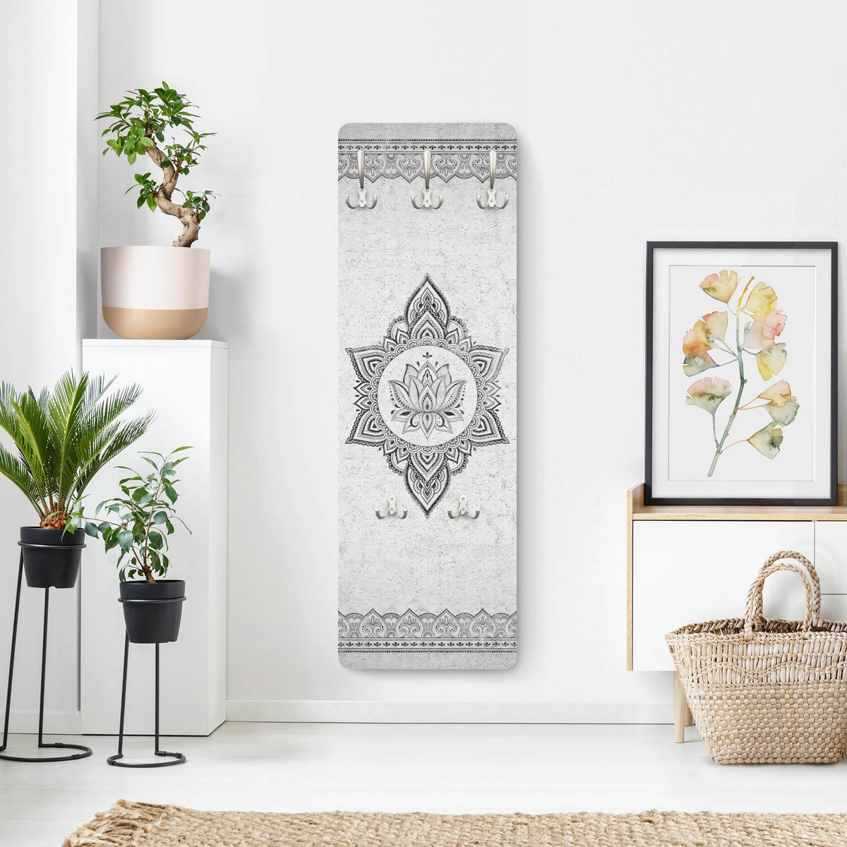WANDGARDEROBE - Mandala Lotus Betonoptik 34/105 cm - Grau, Holzwerkstoff (34/105/1.6cm) - Bilderwelten