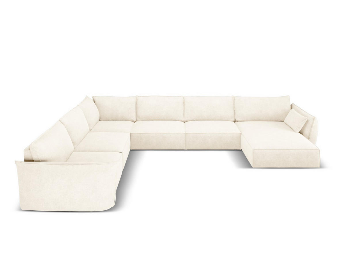 PANORAMASOFA links Kaelle aus Chenille-Stoff leichtes beige 8 Sitzplätze - Creme, Textil (284/85/384cm) - Micadoni