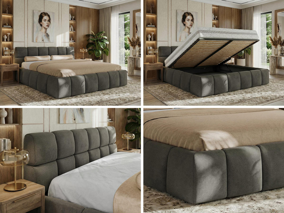 ČALÚNENÁ POSTEĽ NIRA CLASSIC 160/200 - Tmavosivá Velvet - Penová matrac - tmavosivá, textil (160/200cm) - MKS