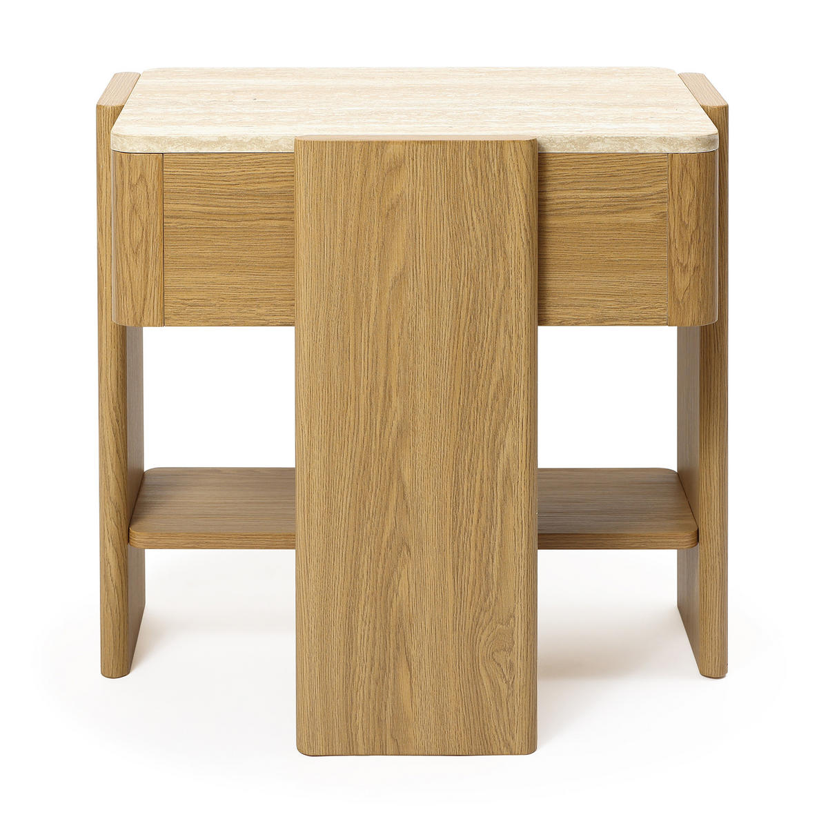 NACHTTISCH Modern mit Marmoroptik, Eiche, MDF | B55 x T40 x H53 cm - Eichefarben, Holz (55/53/40cm) - Hometopia
