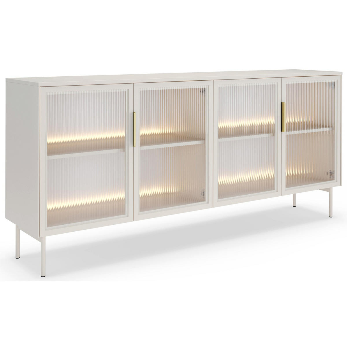 SIDEBOARD Lumi 4-türig mit Glasfronten Kaschmirgrau 181 cm - Taupe/Goldfarben, Holzwerkstoff/Metall (181.3/82.6/39.3cm) - Selsey