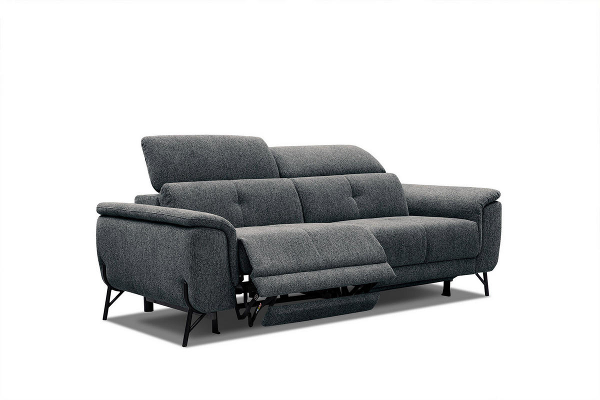 SOFA AVENA 3-Sitzer mit 2 Relaxfunktionen, dunkelgrau - Dunkelgrau, Holzwerkstoff/Textil (204/80/108cm) - Courtois Laville