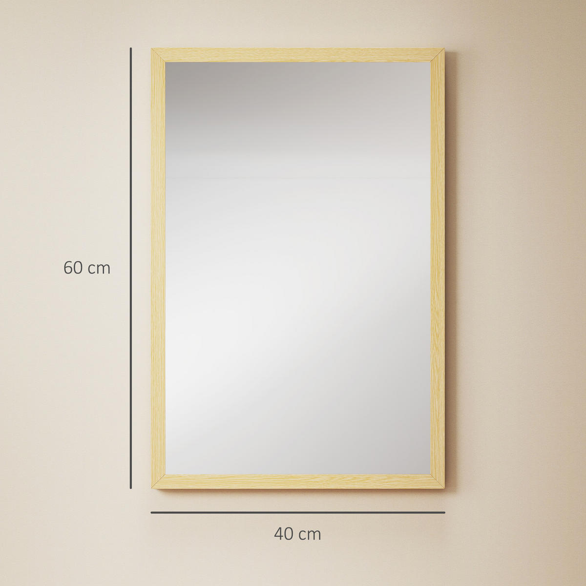 RECHTECKIG Spiegel Dekorativ 40 x 60 cm - Naturfarben, Holzwerkstoff (2/60/40cm) - HOMCOM