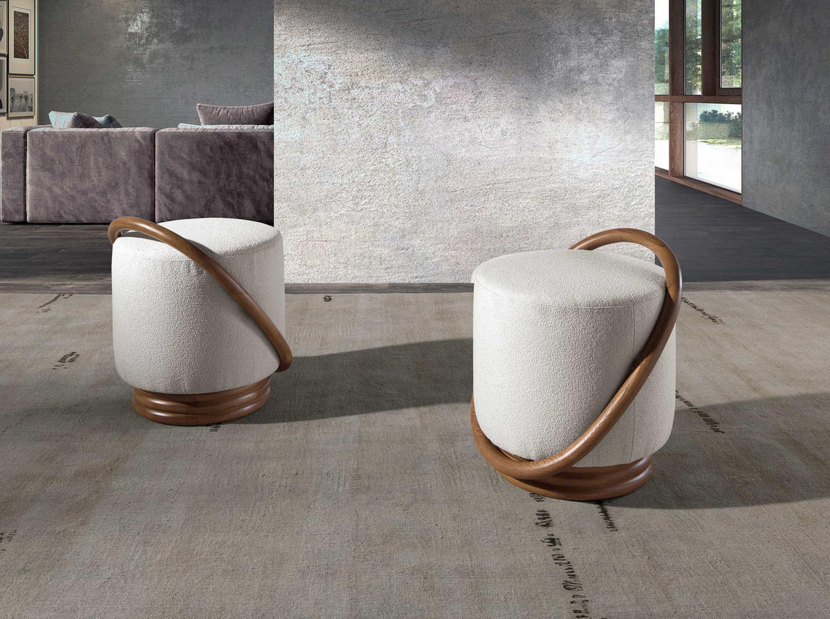 SITZPOUF Weiß Walnuss 52/47/54 cm - Walnussfarben/Weiß, Textil (52/54/47cm) - ANGEL CERDA