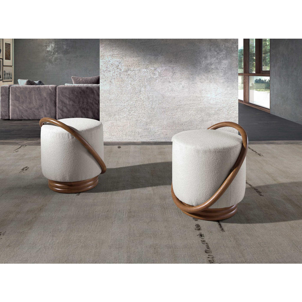 Thumbnail - Angel Cerda Sitzpouf, Weiß, Walnuss, Textil, 52x54x47 cm, Wohnzimmer, Hocker, Poufs