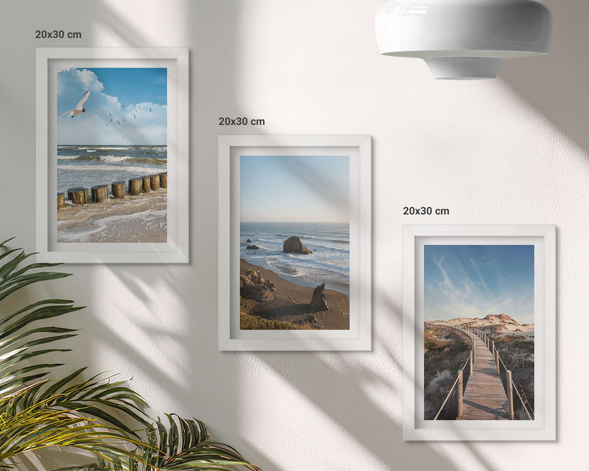 WANDBILDER 3er-Set - 20x30 cm Weißer Rahmen - Strandwellen, Himmelsbrücke, Spaziergang - Weiß, Kunststoff (20/30cm) - ArtPrintCave