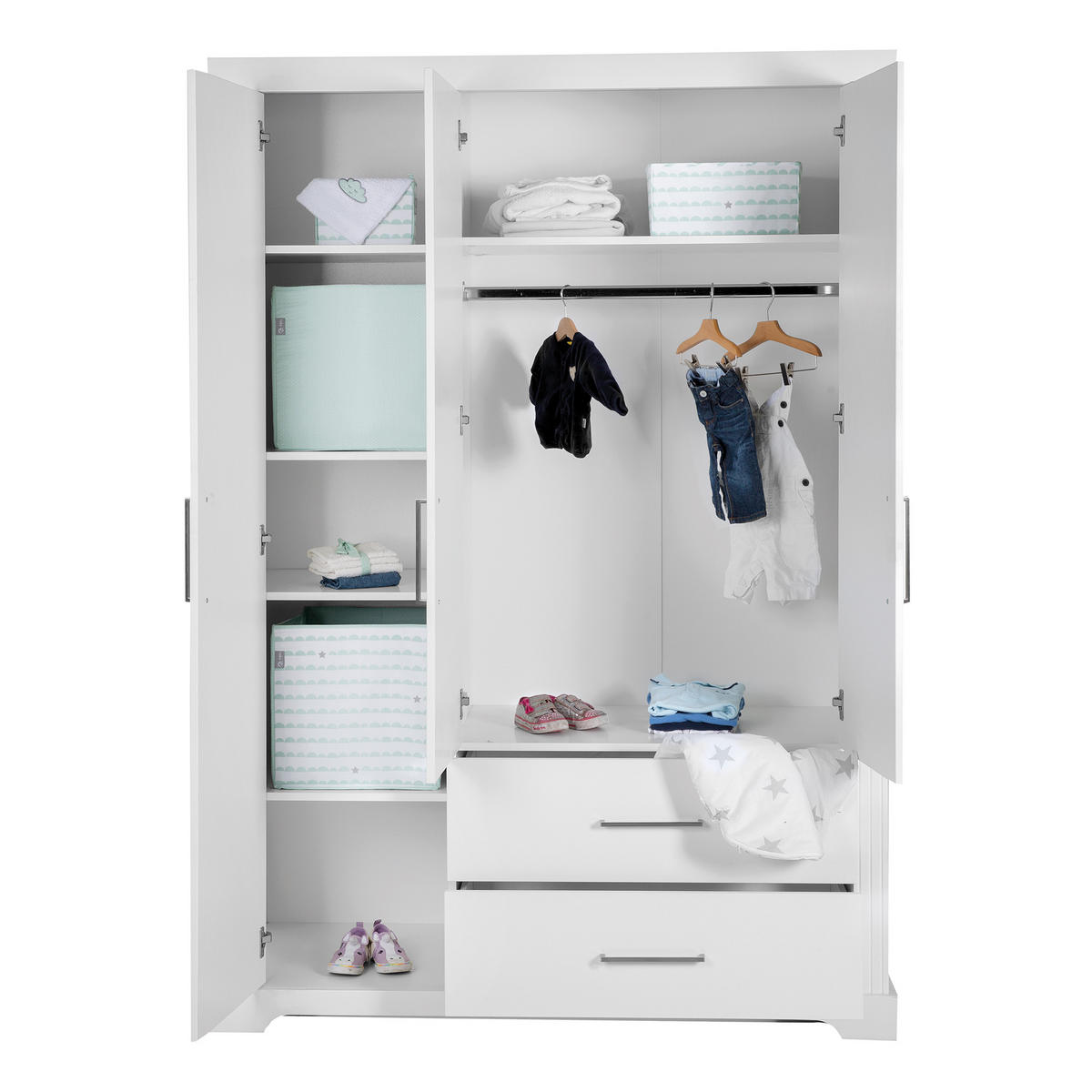 KLEIDERSCHRANK Maxi - Weiß, Holzwerkstoff/Metall (138.5/199/54.5cm) - Roba