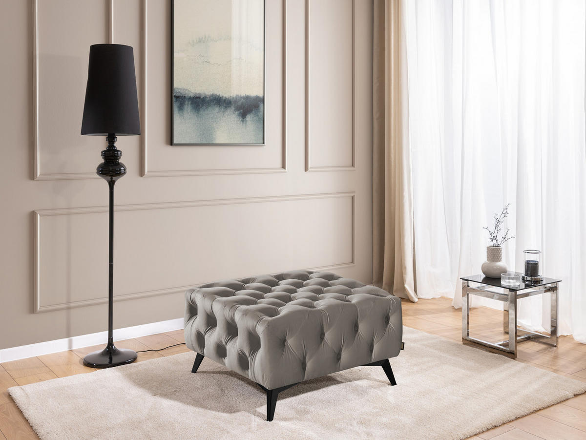 HOCKER Chesterfield Whitby Grau Samt mit schwarzen Füßen - Schwarz/Grau, Holz/Textil (80/45/80cm) - S-Style Möbel