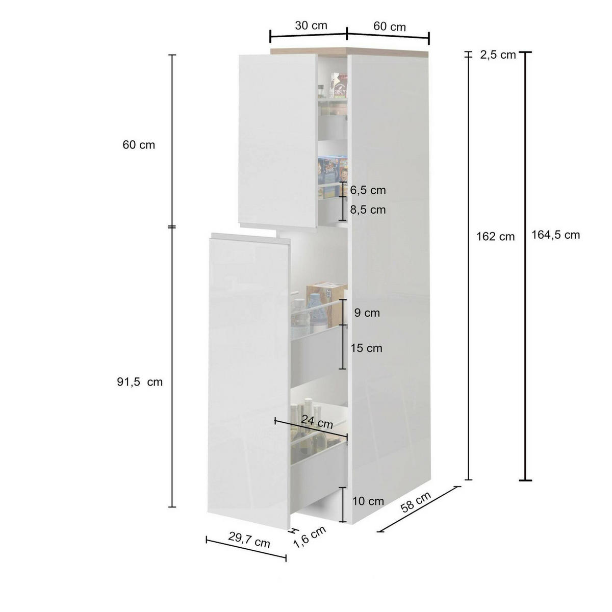 KÜCHENSCHRANK Anthrazit, Eiche 60/30/165 cm - Eichefarben/Anthrazit, Holzwerkstoff (30/165/60cm) - DMORA