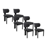 STUHL 6er-Set - Bouclé-Stoff & Kautschukholz - Schwarz - WILANA - Schwarz, Textil (60/85/56cm) - Vente-Unique