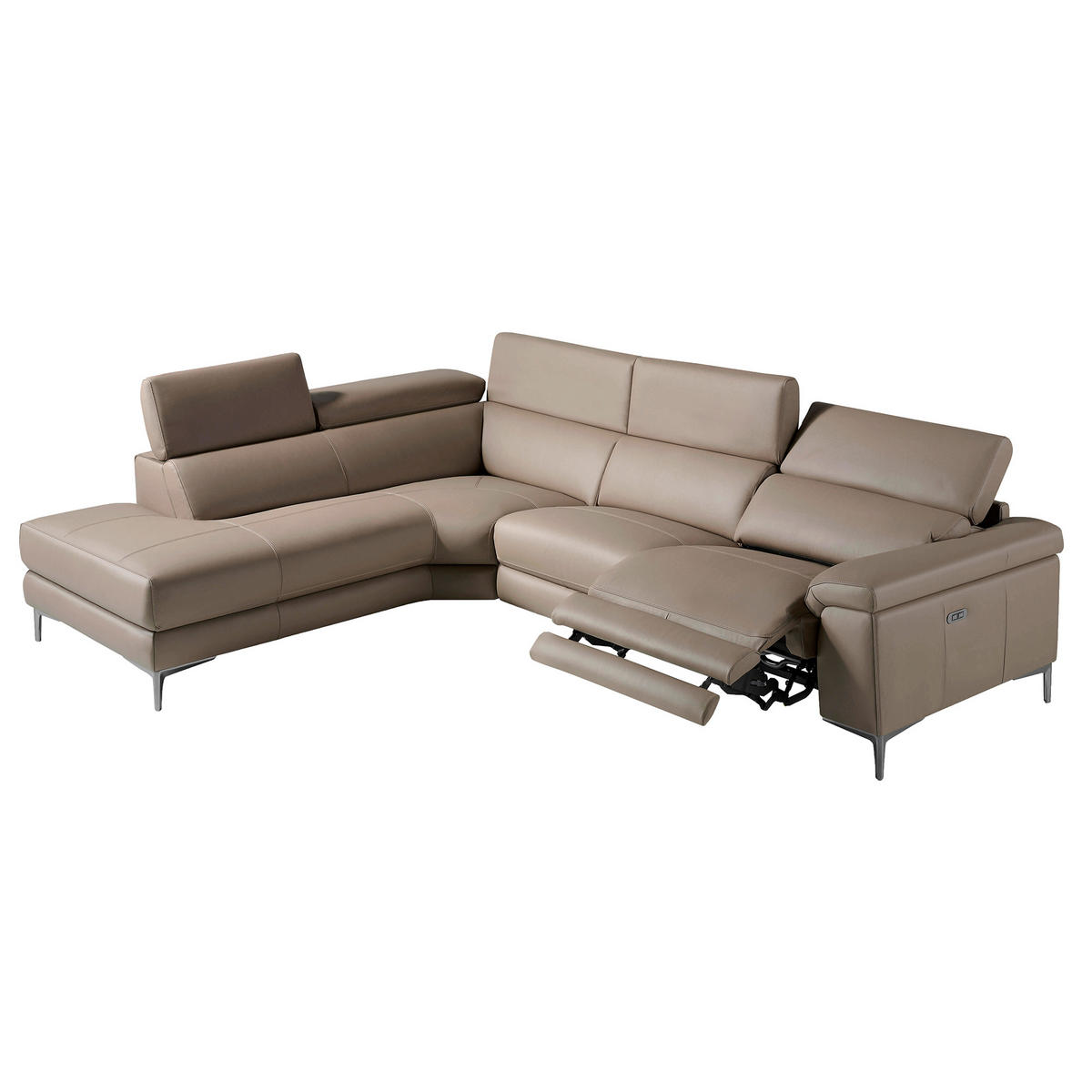 ECKSOFA Beige Nerz Walnuss 295/232/97 cm - Taupe/Beige, Leder (295/232cm) - ANGEL CERDA