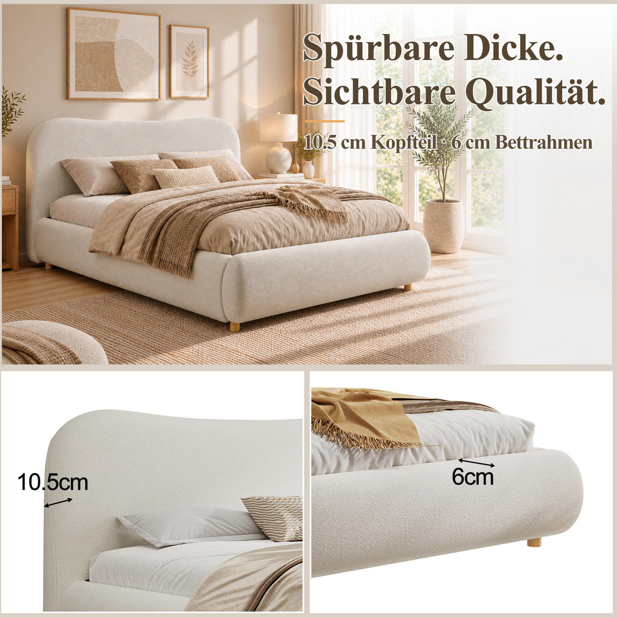 POLSTERBETT mit Bouclé-Bezug 180x200 cm Weiß mit hydraulischem Bettkasten und Lattenrost - Weiß, Textil (180/200cm) - Modfu