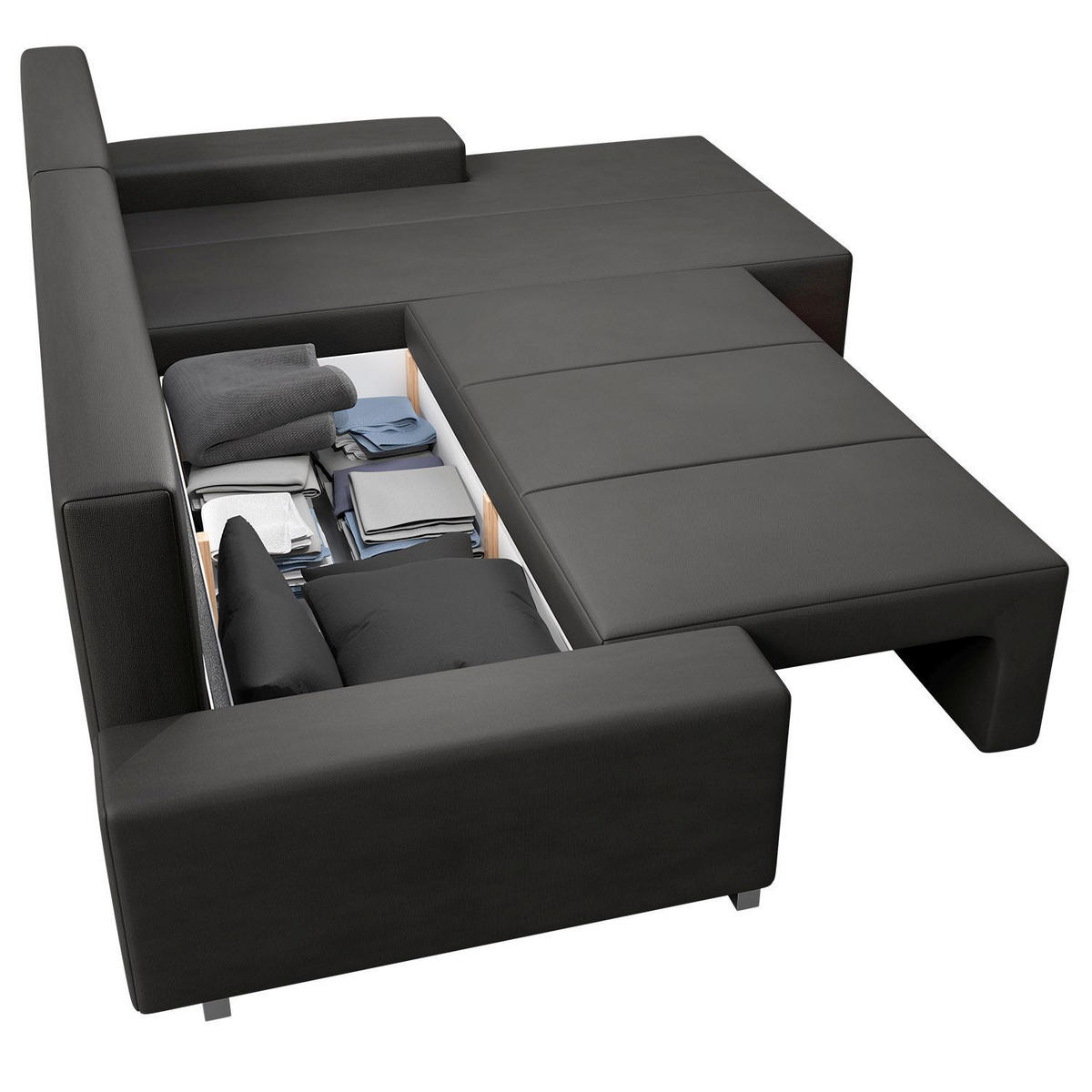 SOFA Davos mit Ottomane rechts dunkelgrau inkl LED - Dunkelgrau, Textil (260/180cm) - Juskys