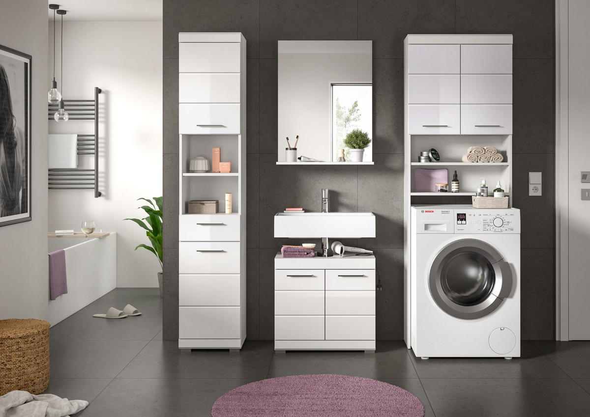 BADKOMBINATION 4tlg. Scout Bad in weiß Nachbildung und weiß hochglanz B/H/T: 190x191x34 cm - Weiß, Holz (190/191/34cm)